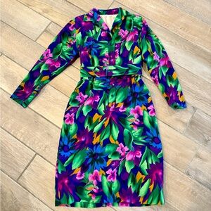 Dress vintage 70's 80's floral shirt dress size medium